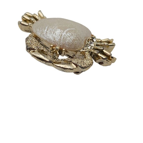 Vtg Gold Tone Shell & Crab Brooch Set Faux Pearl Beach Ocean Cancer Zodiac July - Picture 10 of 16